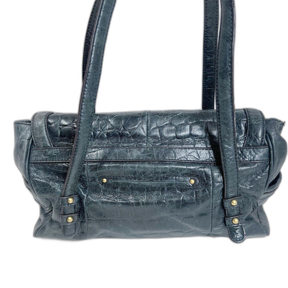 B. Makowsky Black Leather Crocodile Embossed Shoulder Bag Purse - Picture 3 of 10